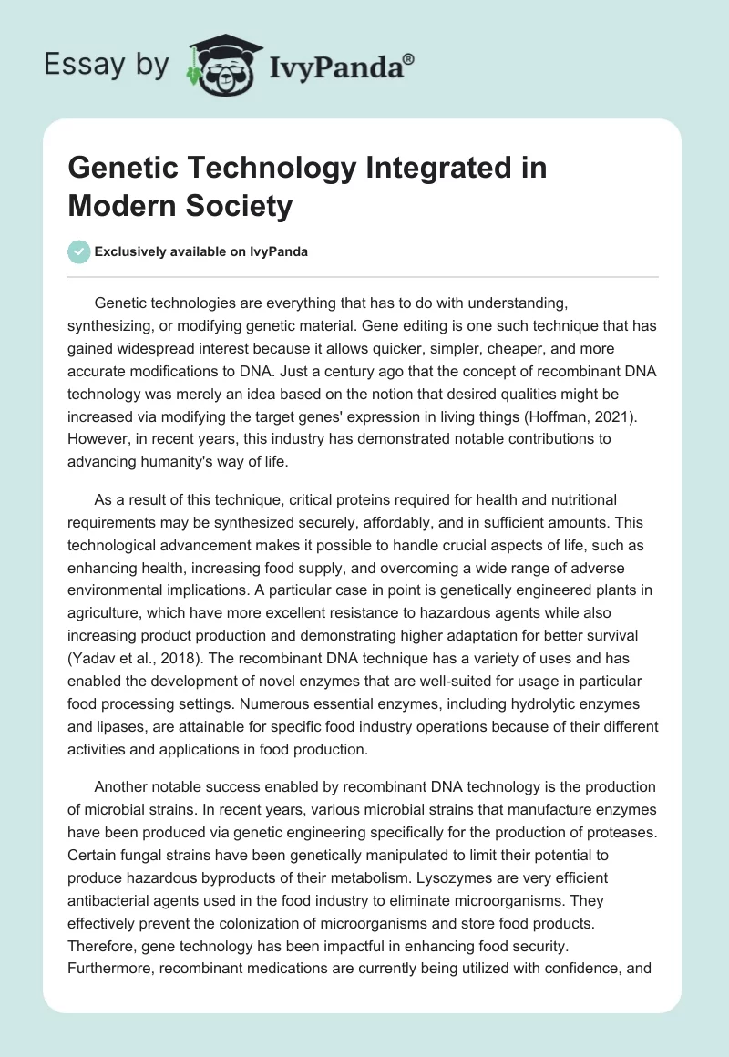 Genetic Technology Integrated in Modern Society​. Page 1