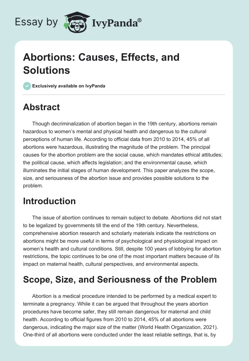 Abortions: Causes, Effects, and Solutions. Page 1