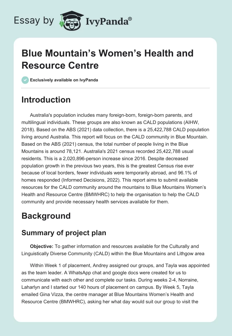 Blue Mountain’s Women’s Health and Resource Centre. Page 1