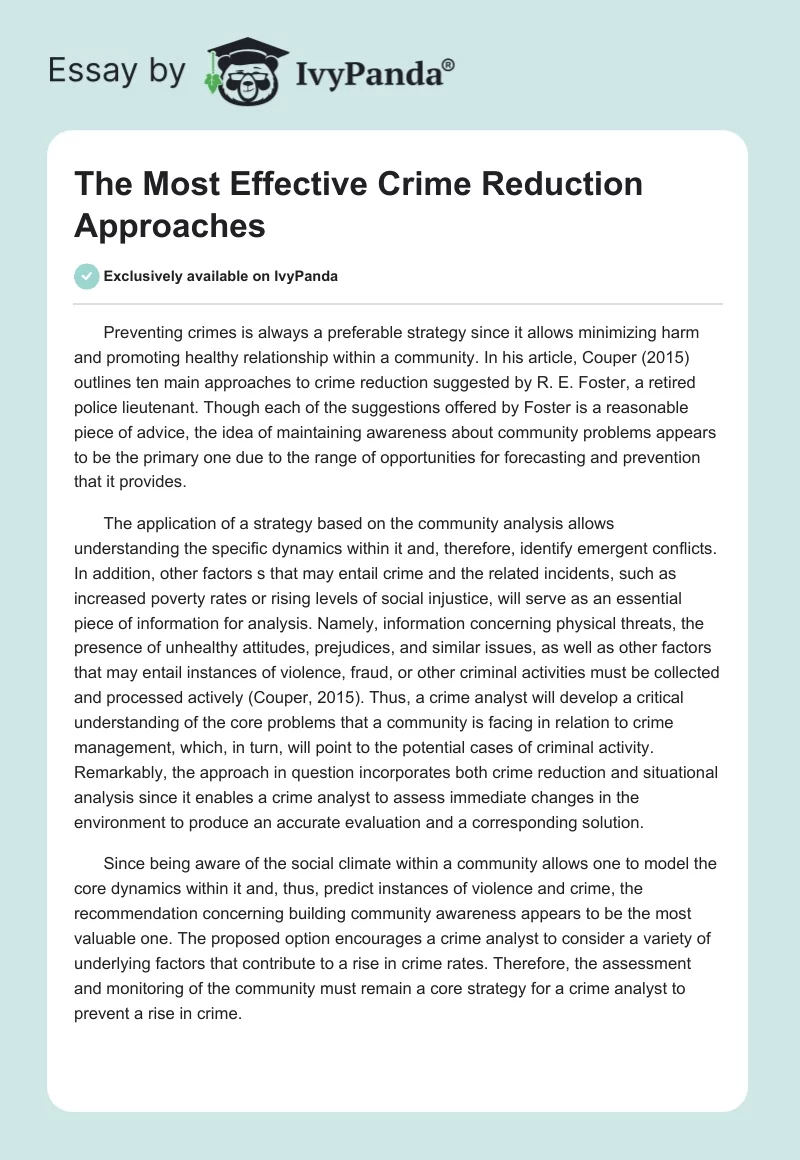 The Most Effective Crime Reduction Approaches. Page 1