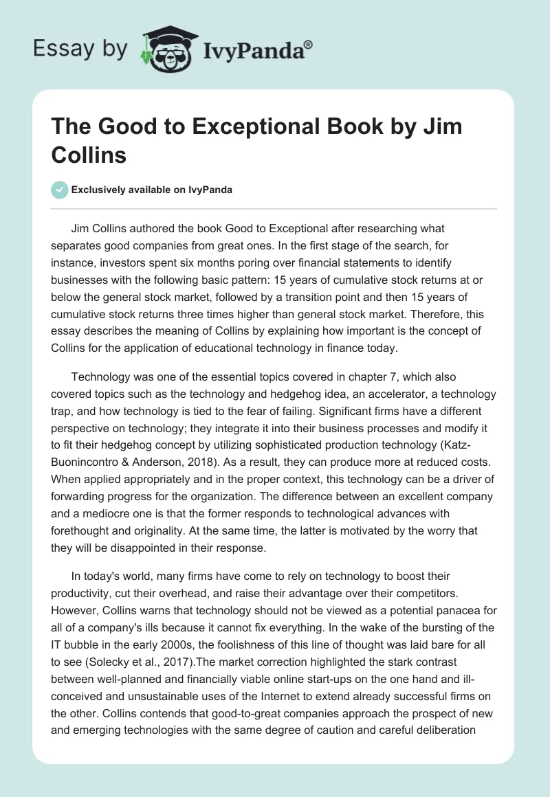 The "Good to Exceptional" Book by Jim Collins. Page 1