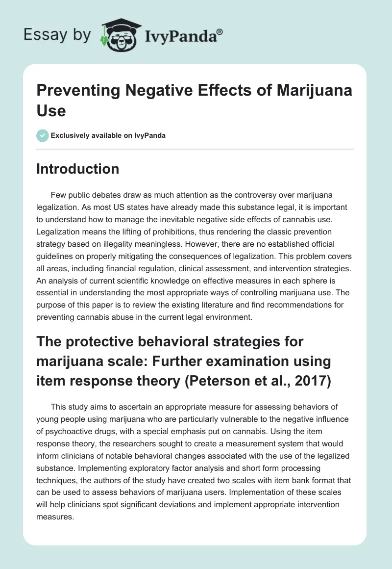 Preventing Negative Effects of Marijuana Use. Page 1