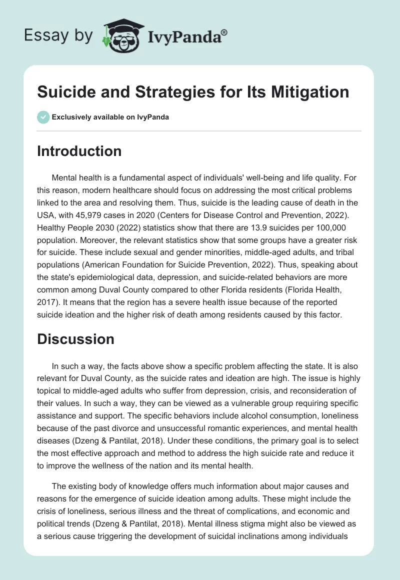 Suicide and Strategies for Its Mitigation. Page 1