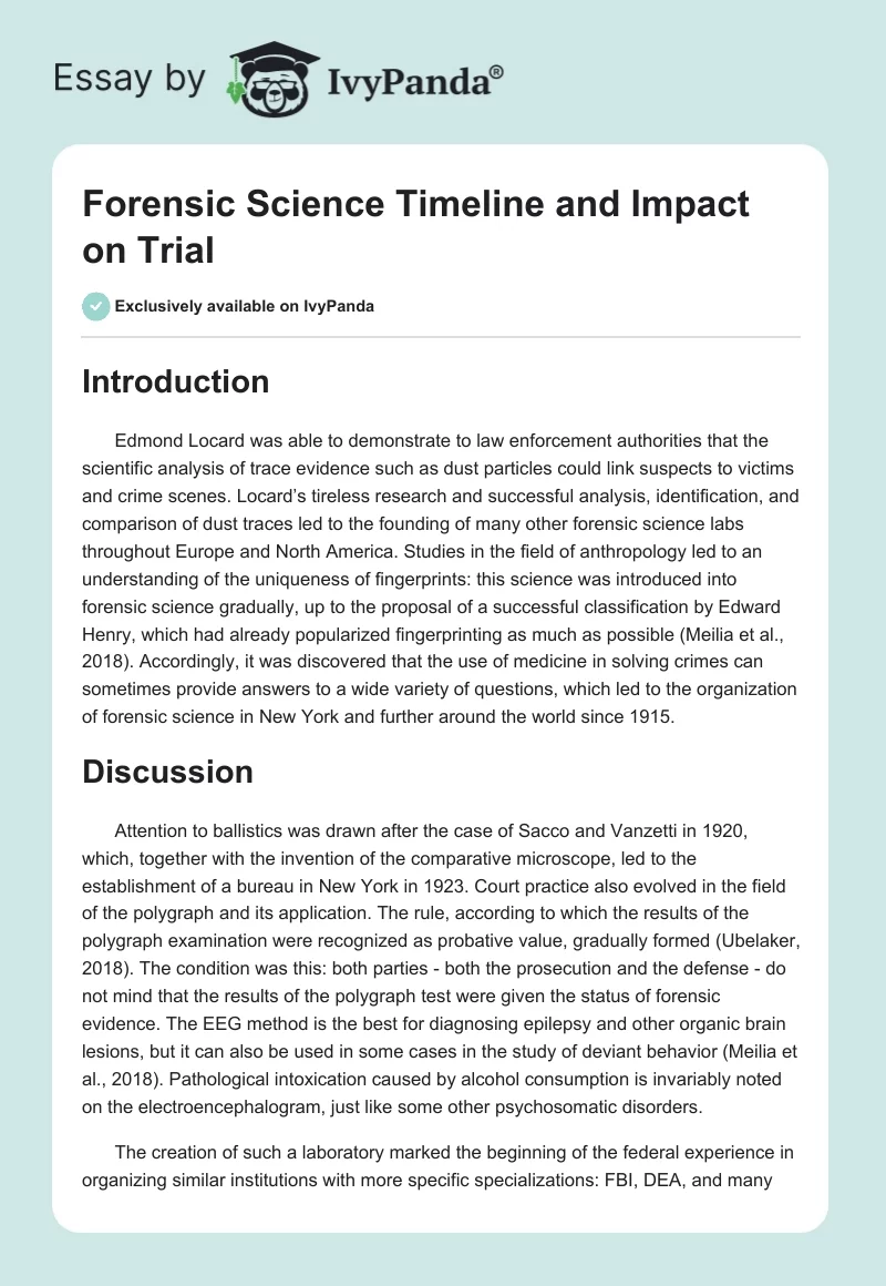Forensic Science Timeline and Impact on Trial. Page 1