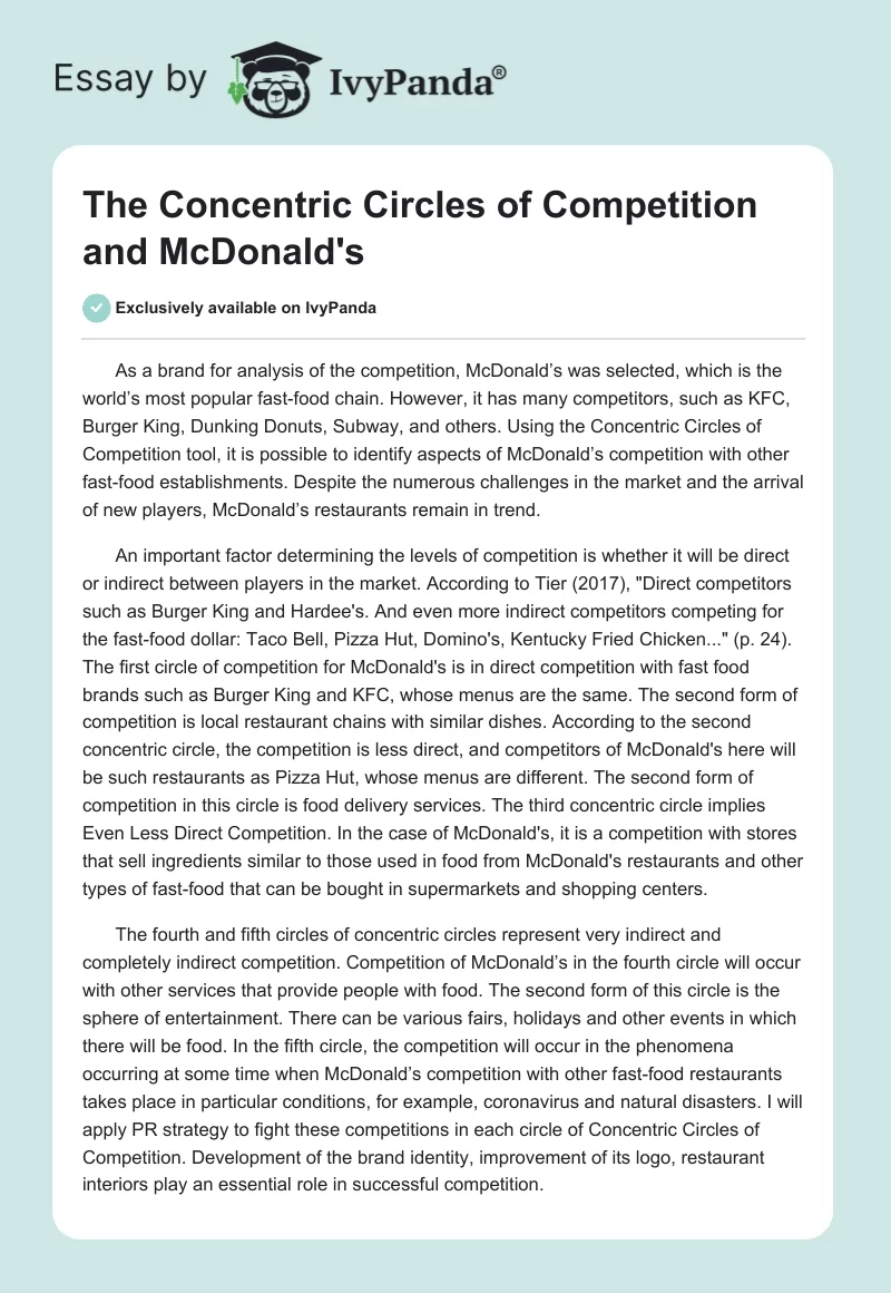 The Concentric Circles of Competition and McDonald's. Page 1