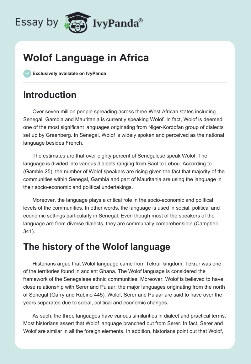 Wolof Language in Africa. Page 1