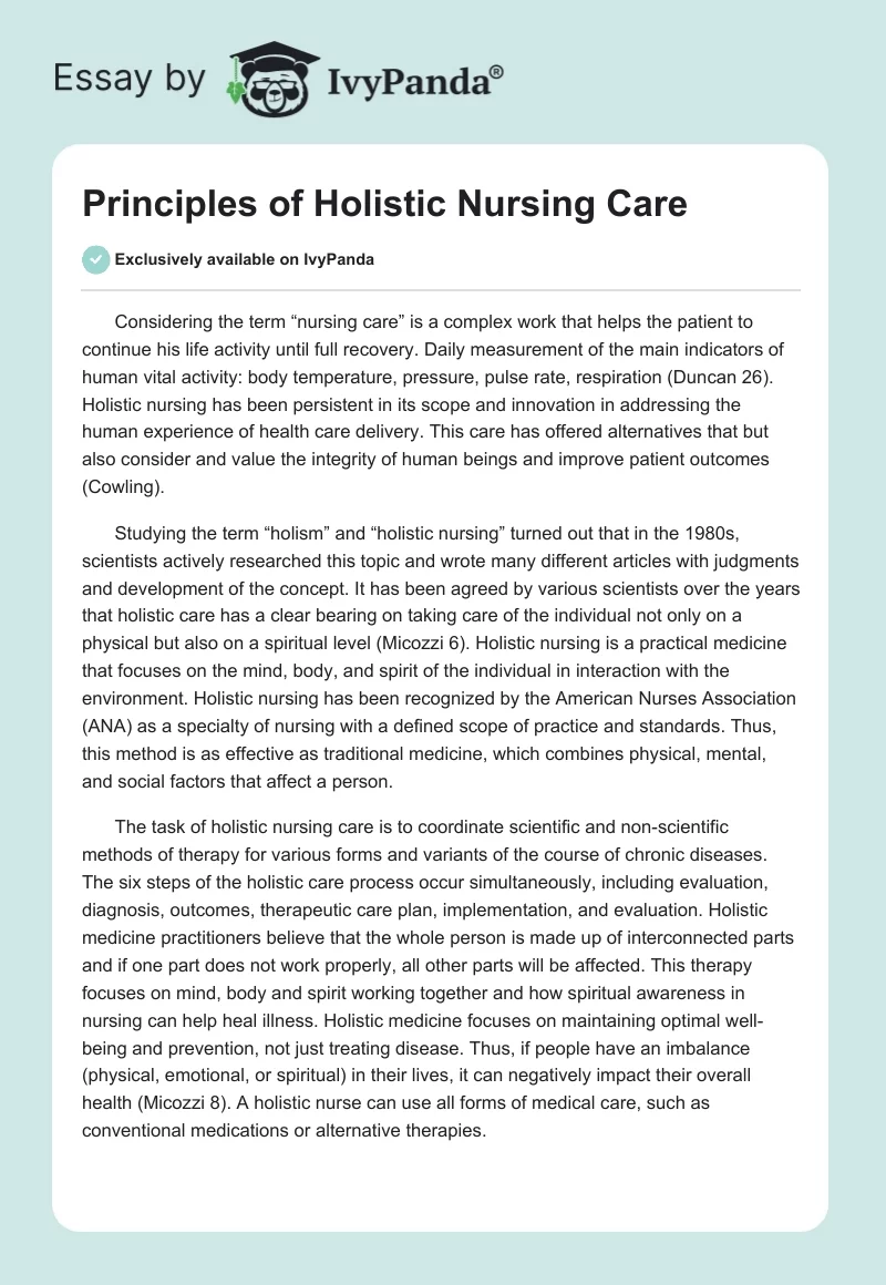 Principles of Holistic Nursing Care. Page 1