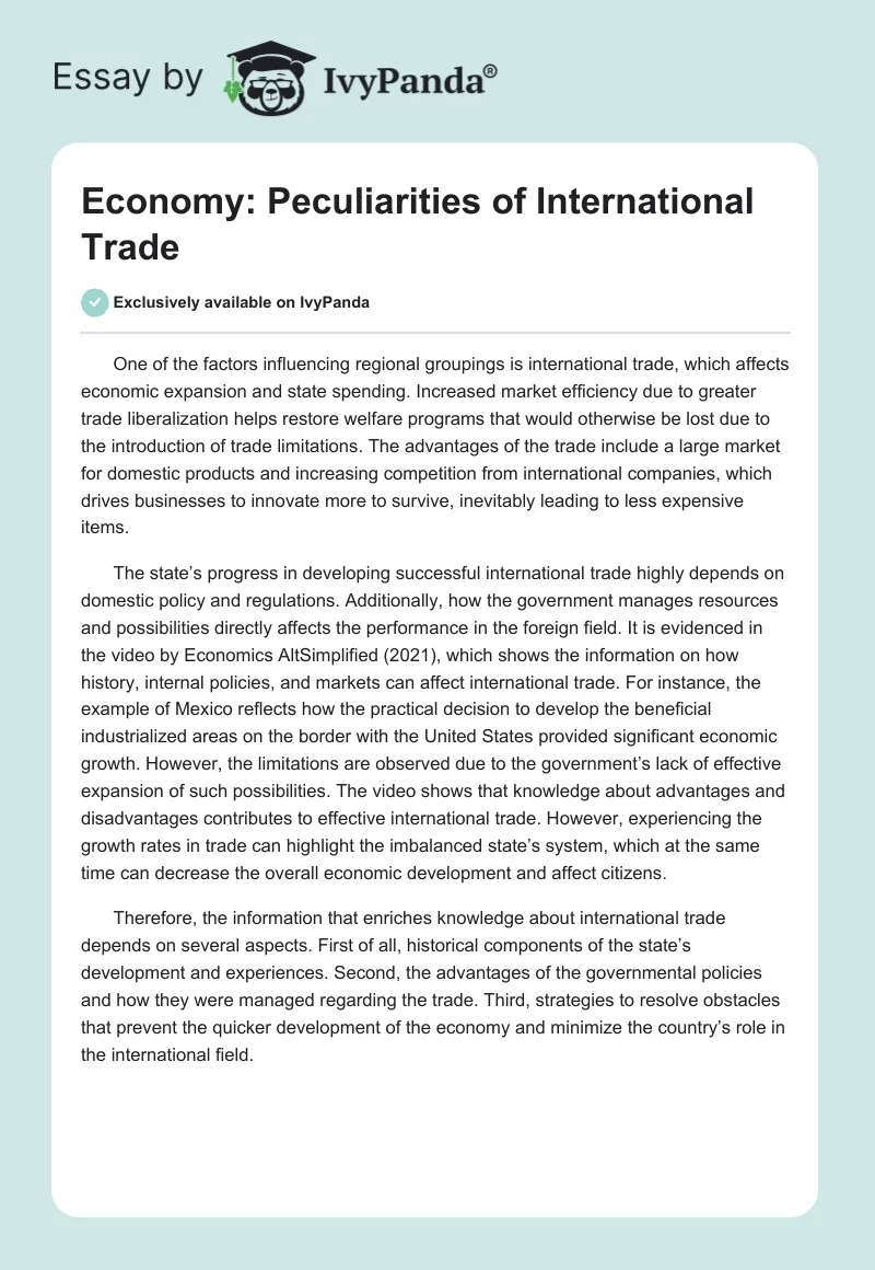 Economy: Peculiarities of International Trade. Page 1