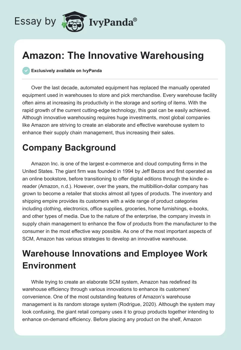 Amazon: The Innovative Warehousing. Page 1