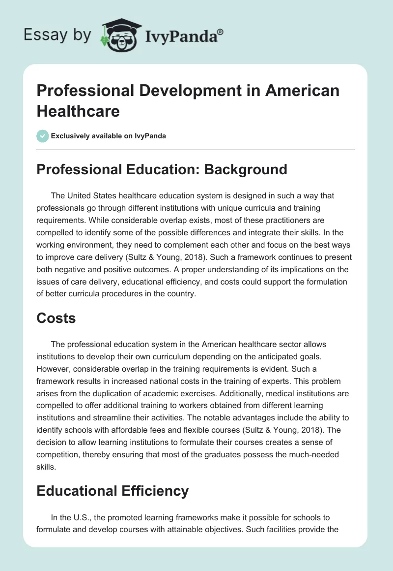 Professional Development in American Healthcare. Page 1