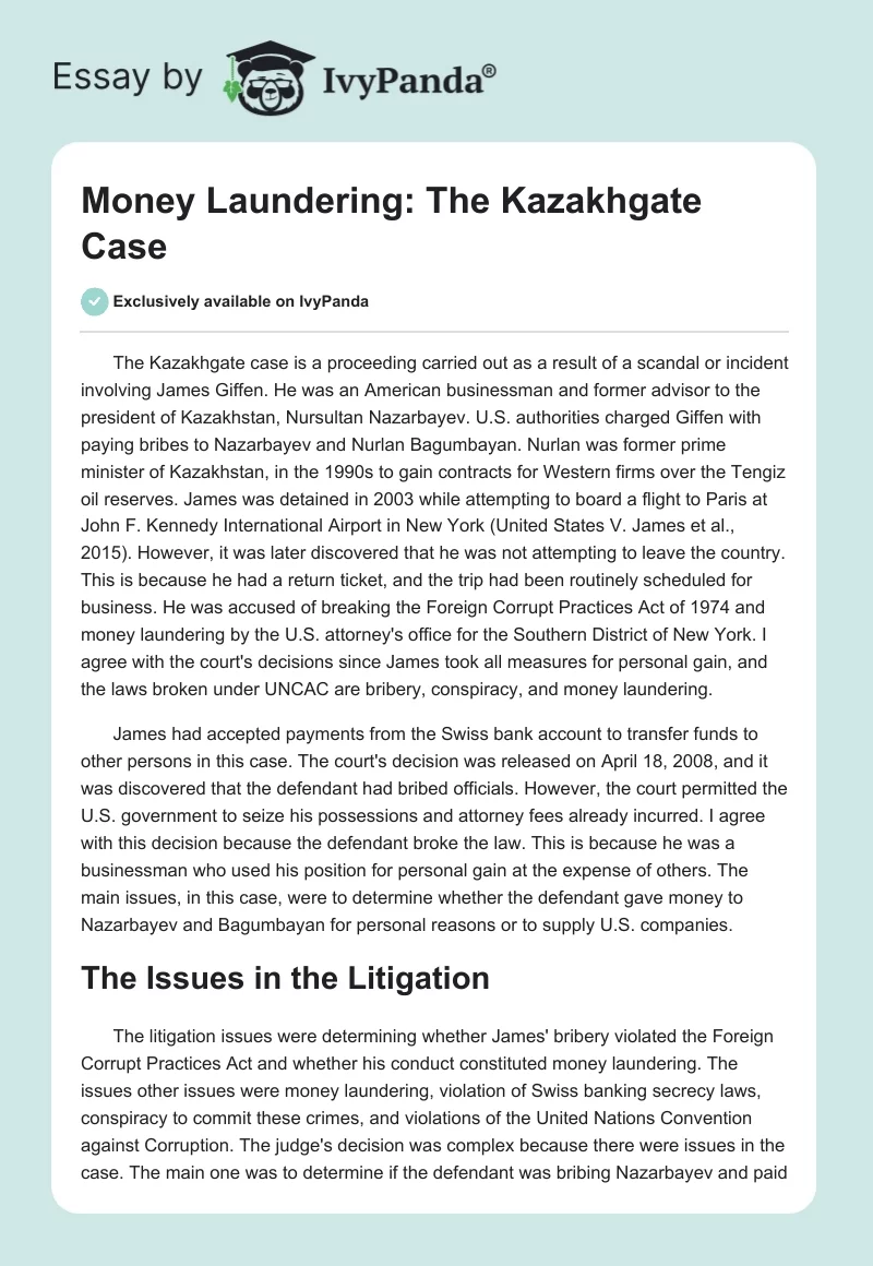 Money Laundering: The Kazakhgate Case. Page 1