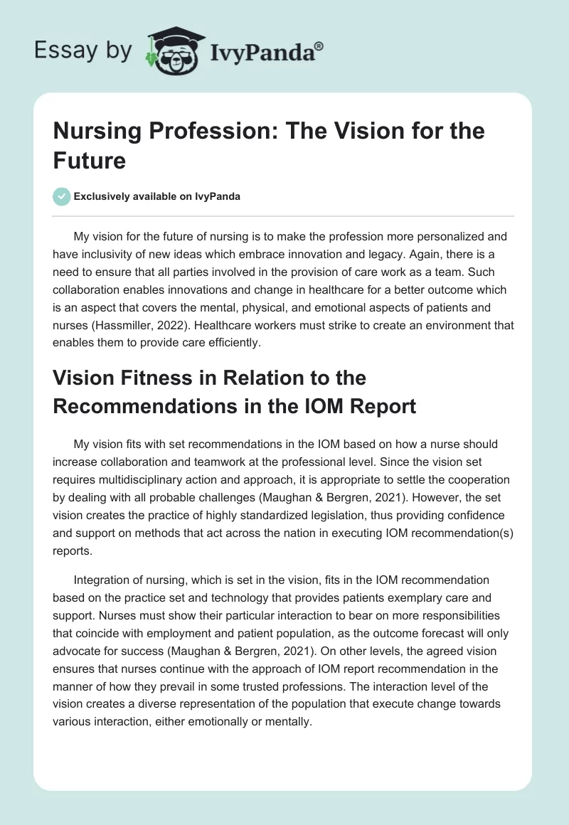 Nursing Profession: The Vision for the Future. Page 1