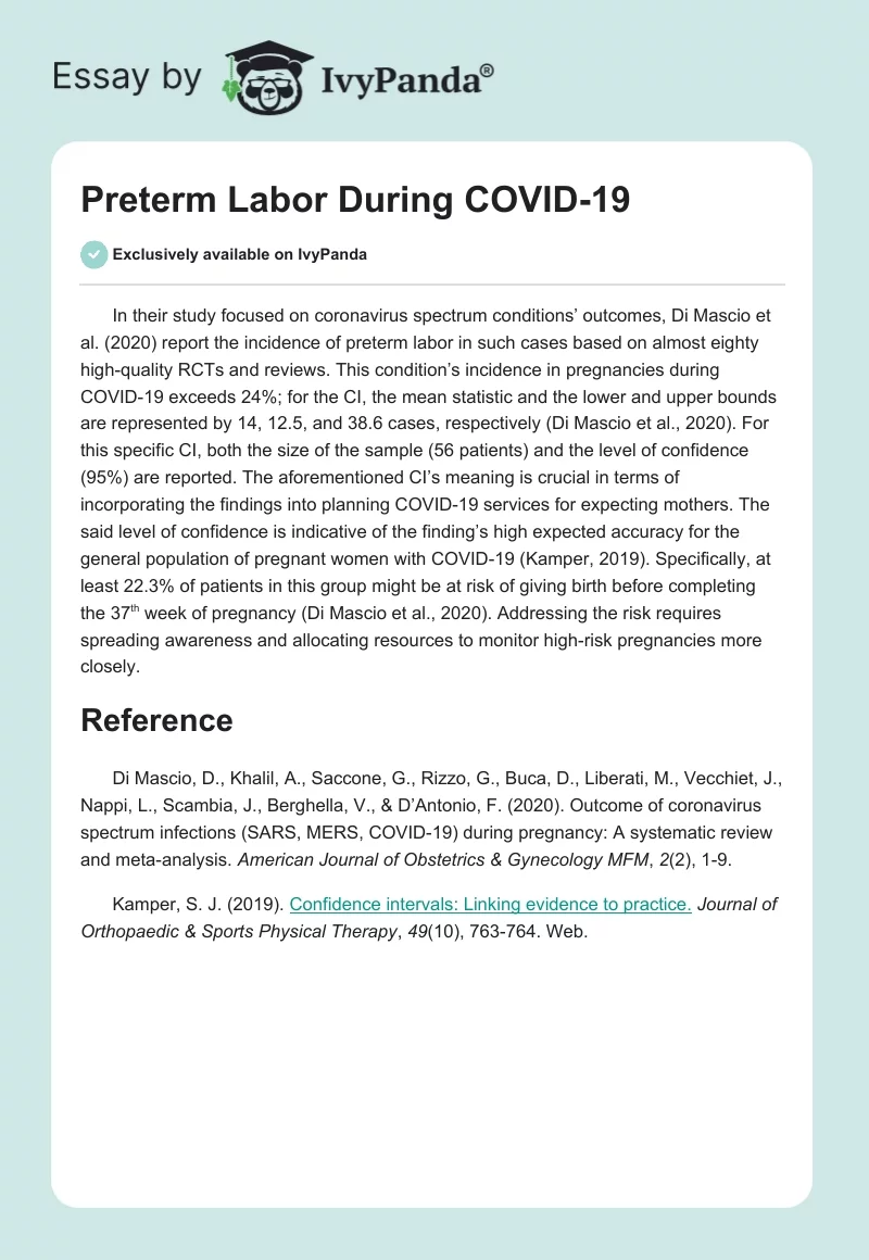 Preterm Labor During COVID-19. Page 1