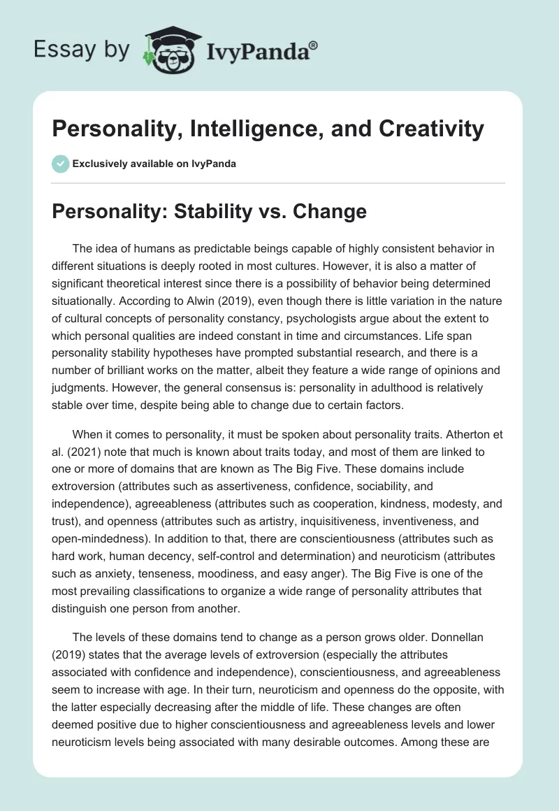 Personality, Intelligence, and Creativity. Page 1