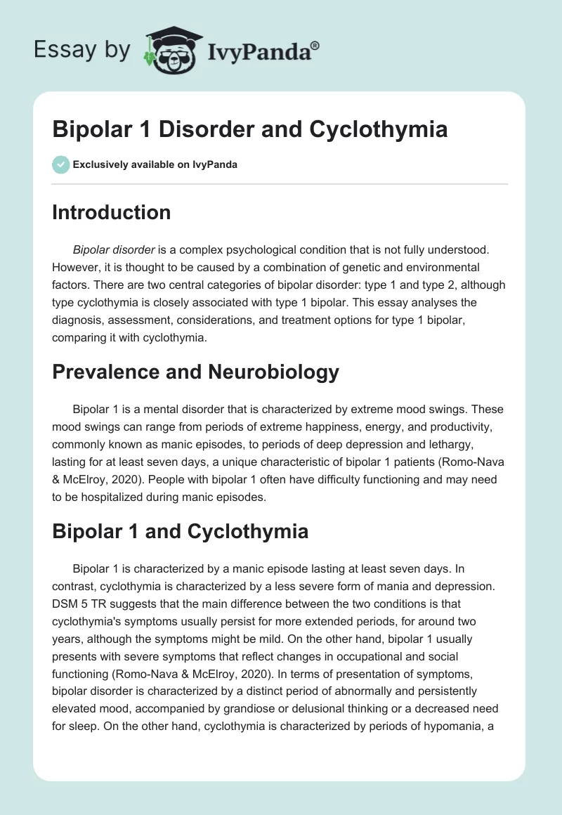 Bipolar 1 Disorder and Cyclothymia. Page 1