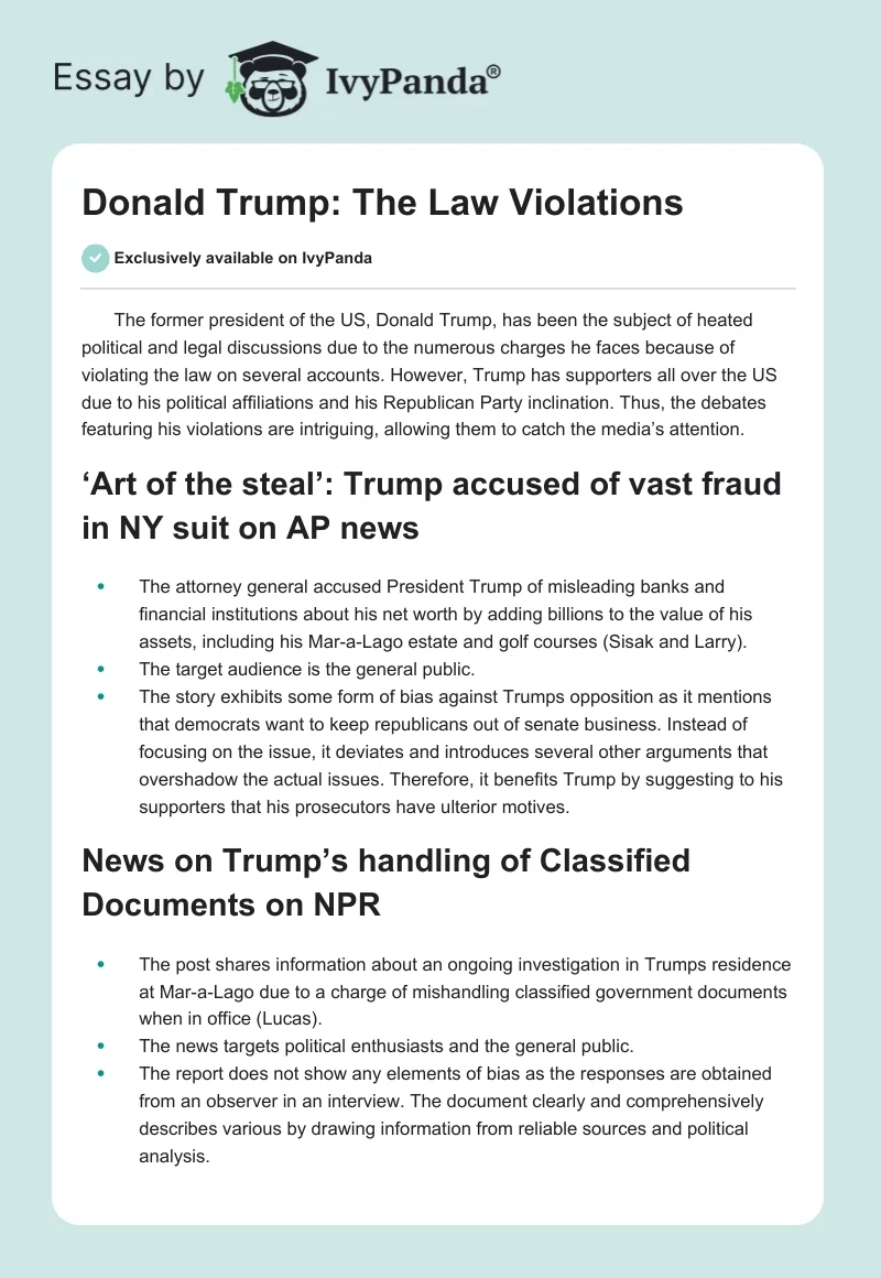 Donald Trump: The Law Violations. Page 1