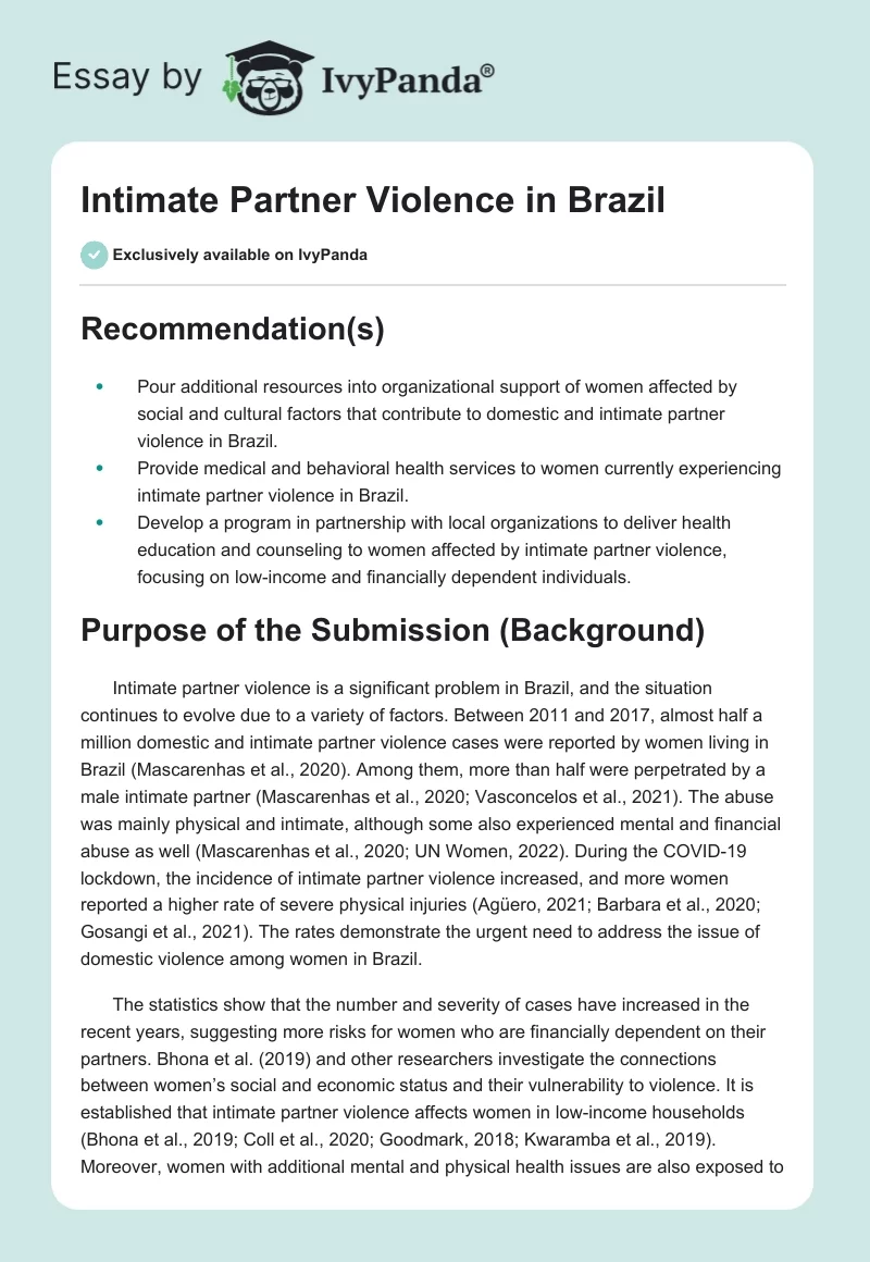 Intimate Partner Violence in Brazil. Page 1