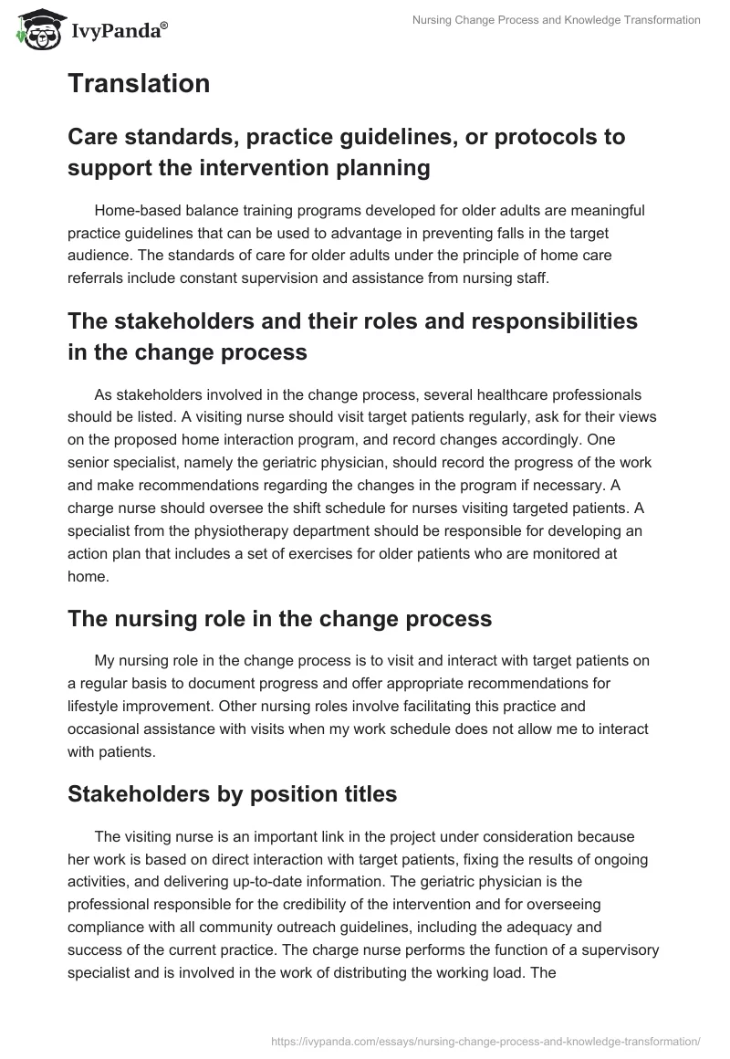Nursing Change Process and Knowledge Transformation. Page 3