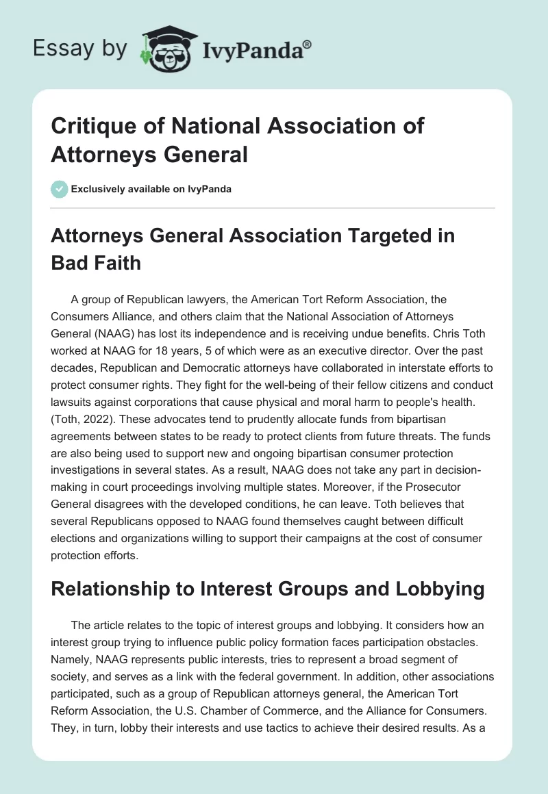 Critique of National Association of Attorneys General. Page 1