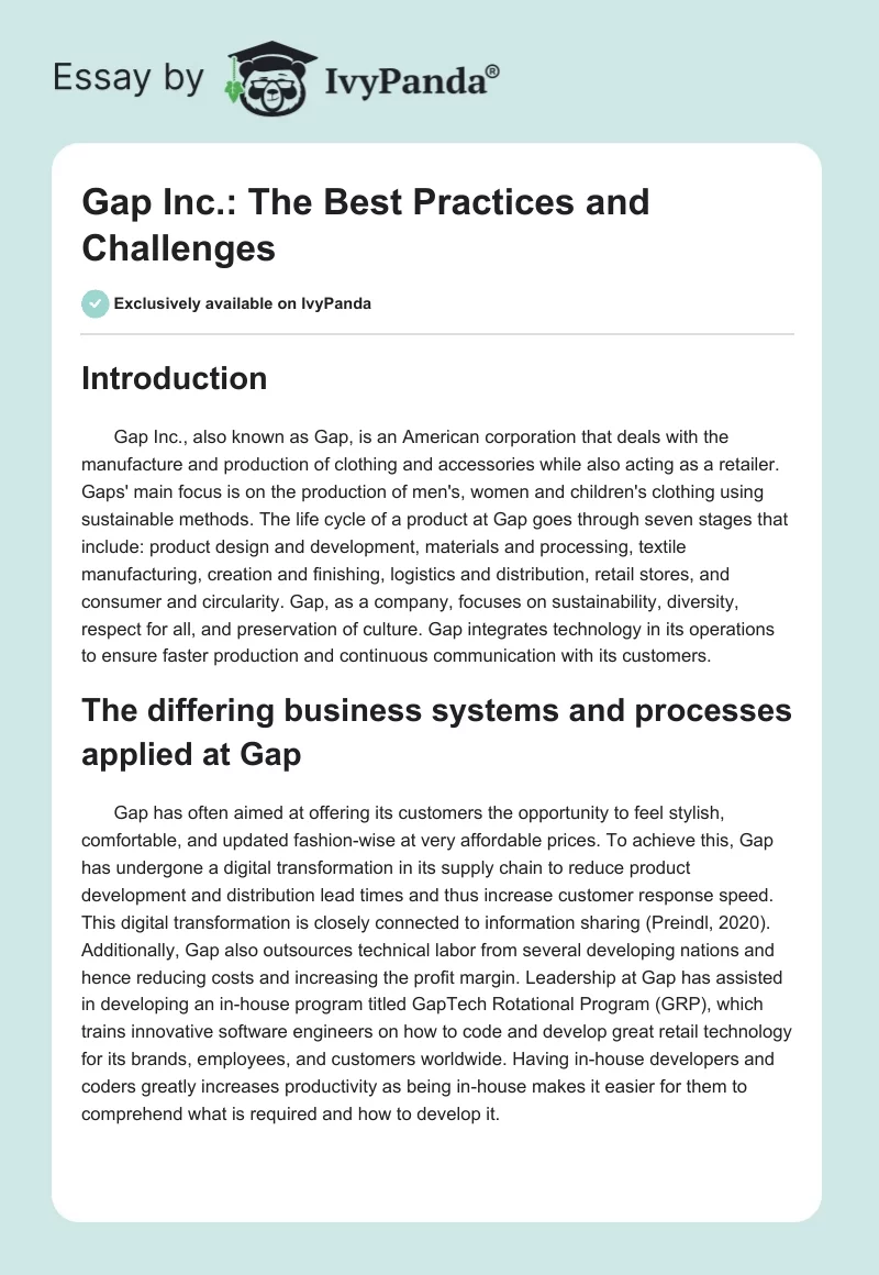 Gap Inc.: The Best Practices and Challenges. Page 1