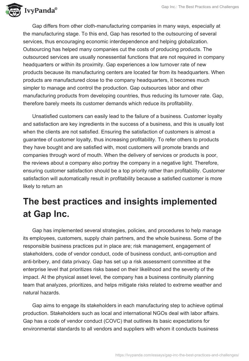 Gap Inc.: The Best Practices and Challenges. Page 2