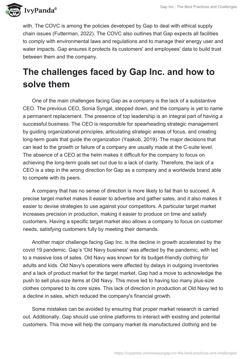 Gap Inc.: The Best Practices and Challenges. Page 3