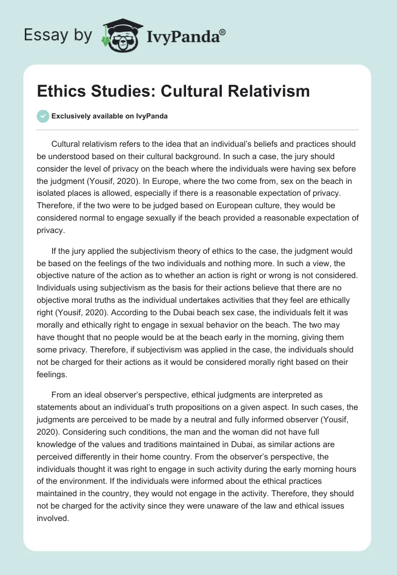 Ethics Studies: Cultural Relativism. Page 1