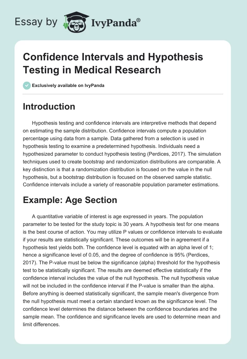 Confidence Intervals and Hypothesis Testing in Medical Research. Page 1