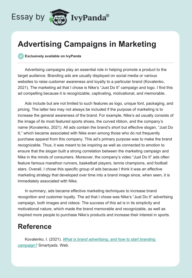 Advertising Campaigns in Marketing. Page 1