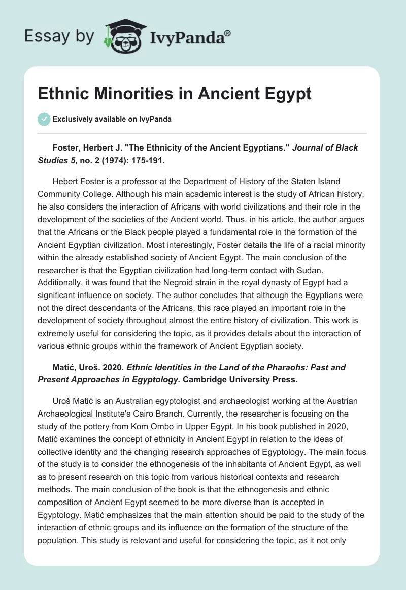 Ethnic Minorities in Ancient Egypt. Page 1