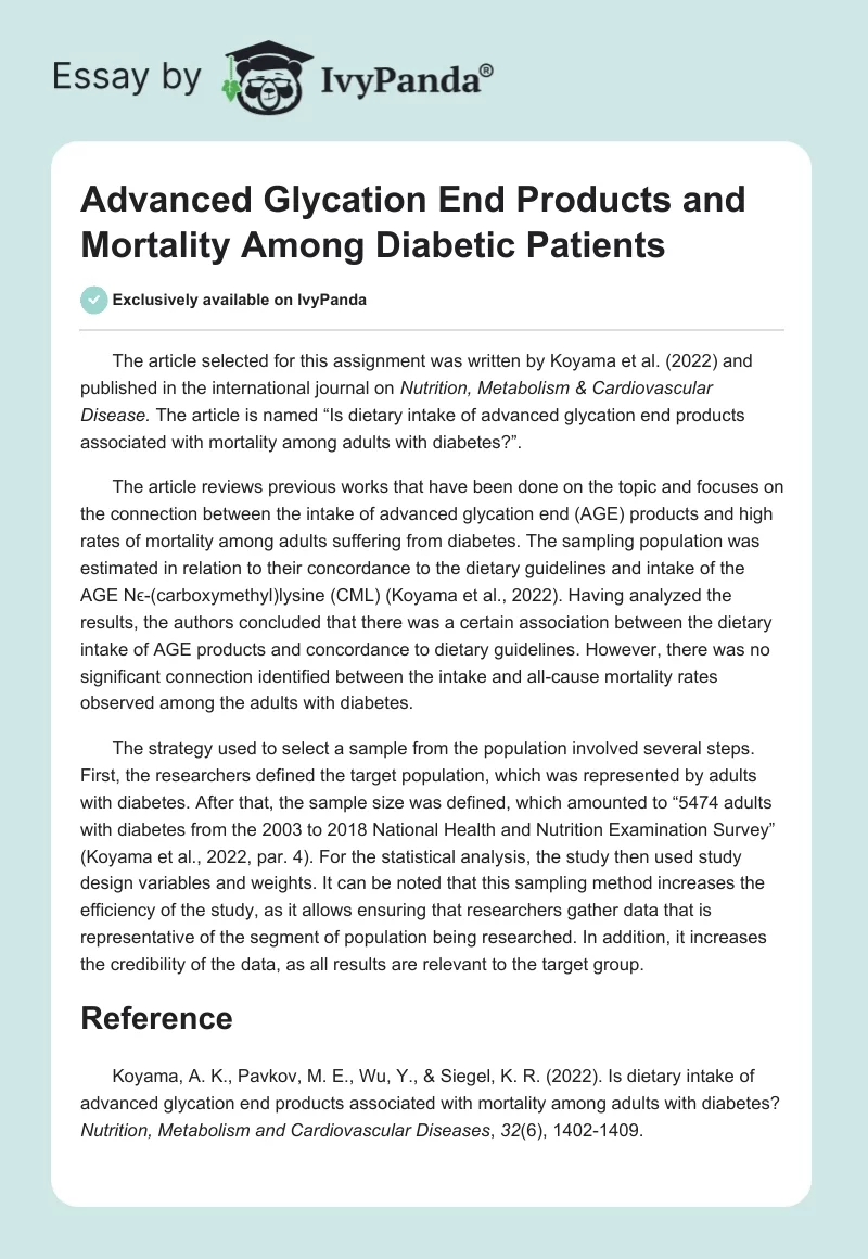 Advanced Glycation End Products and Mortality Among Diabetic Patients. Page 1