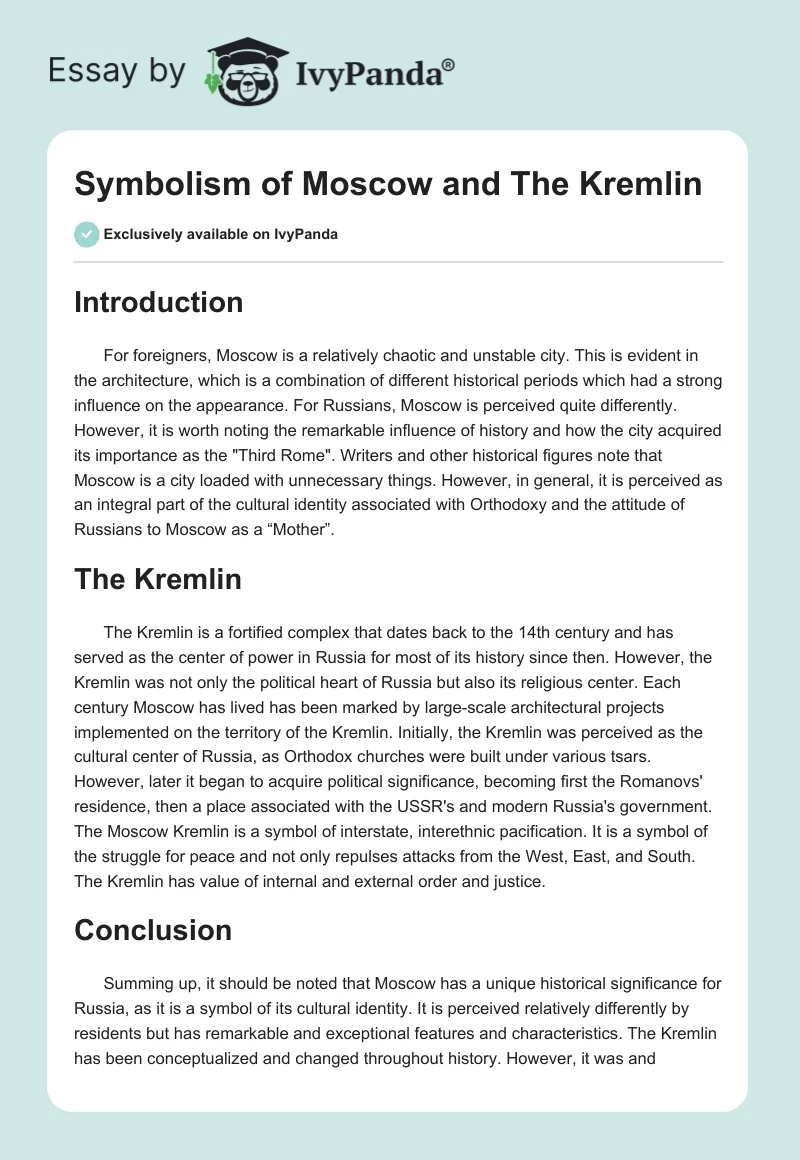 Symbolism of Moscow and The Kremlin. Page 1