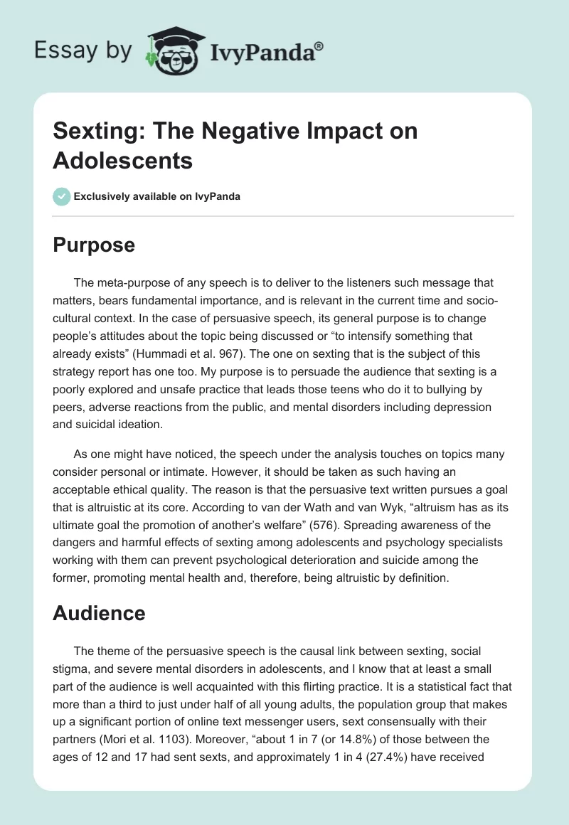 Sexting: The Negative Impact on Adolescents. Page 1