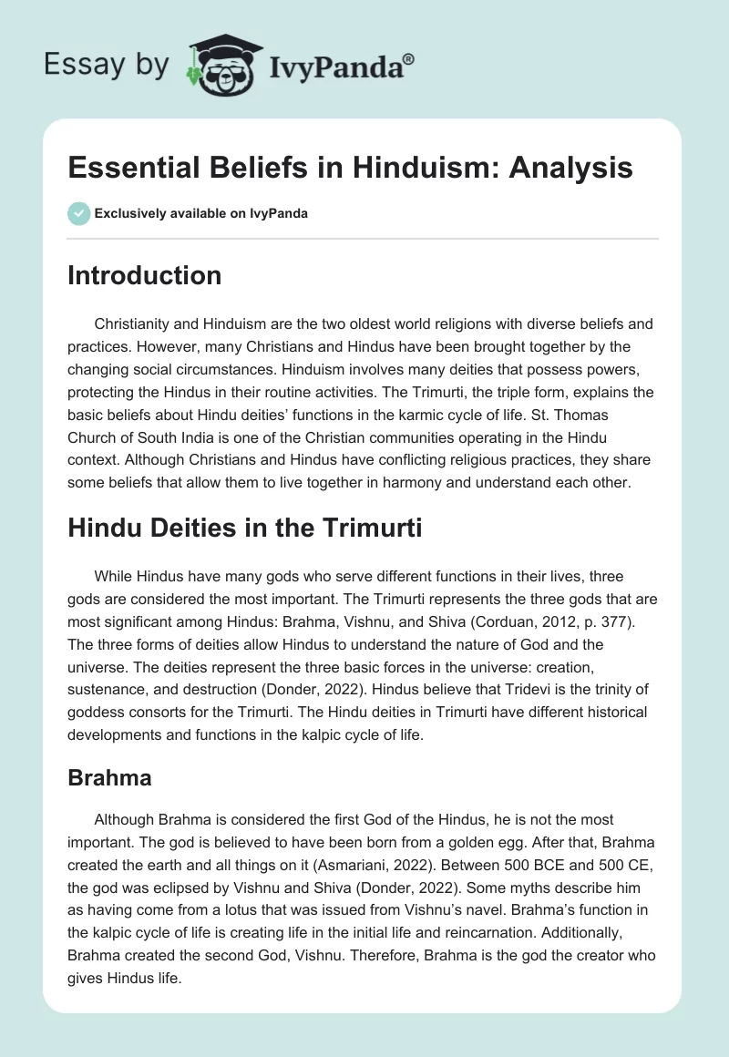 Essential Beliefs in Hinduism: Analysis. Page 1