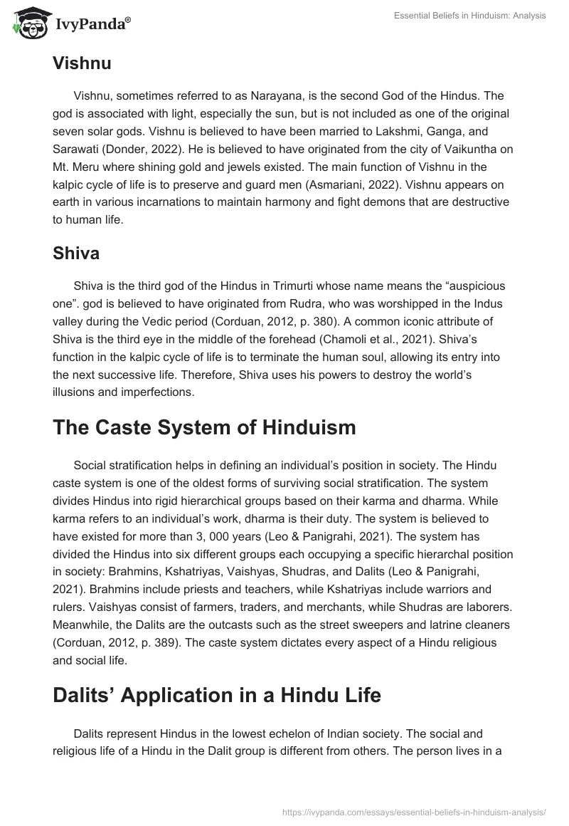 Essential Beliefs in Hinduism: Analysis. Page 2