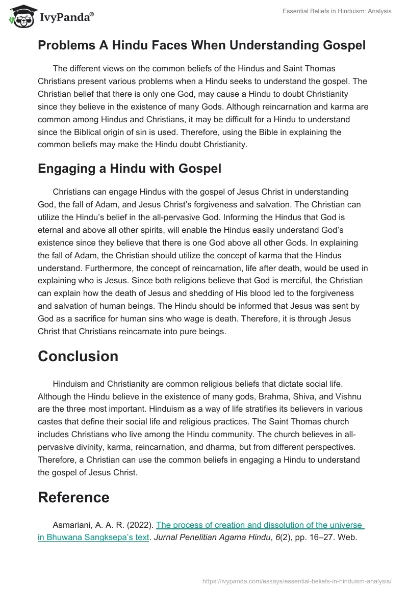 Essential Beliefs in Hinduism: Analysis. Page 4