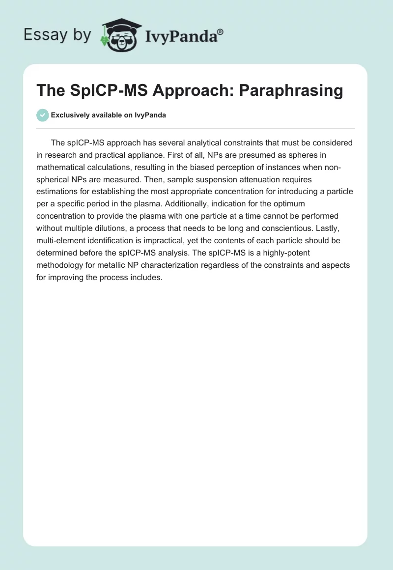 The SpICP-MS Approach: Paraphrasing. Page 1