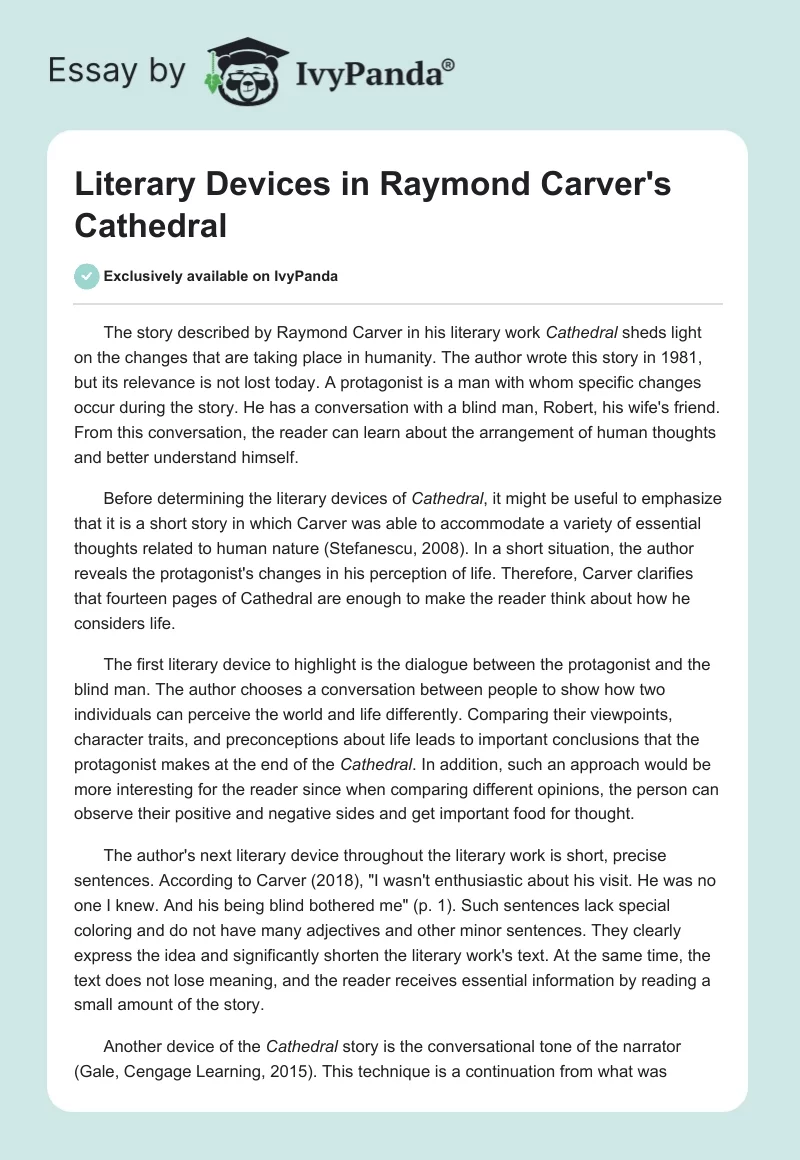 Literary Devices in Raymond Carver's Cathedral. Page 1