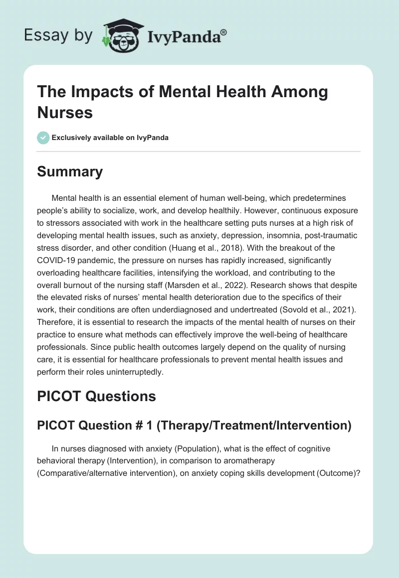The Impacts of Mental Health Among Nurses. Page 1