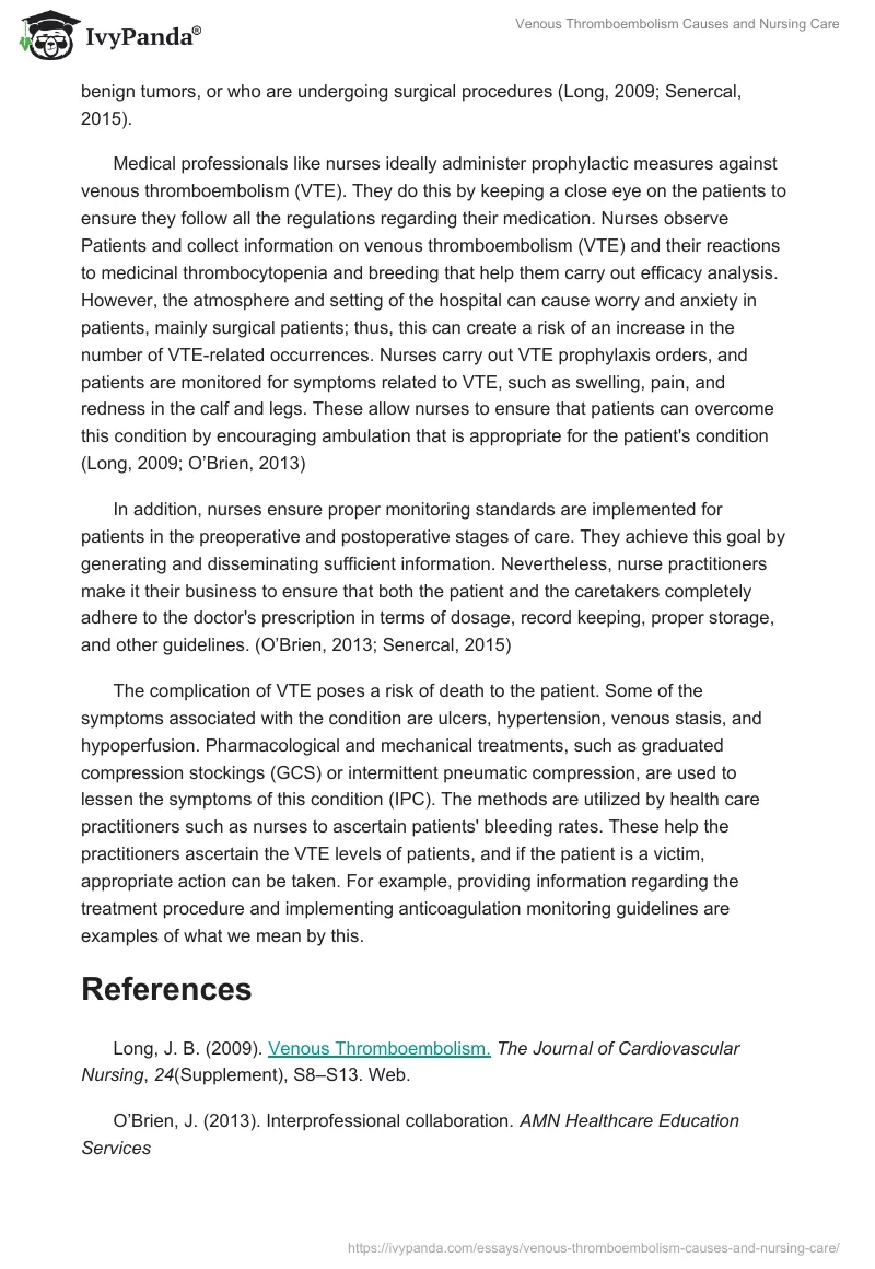 Venous Thromboembolism Causes and Nursing Care. Page 2