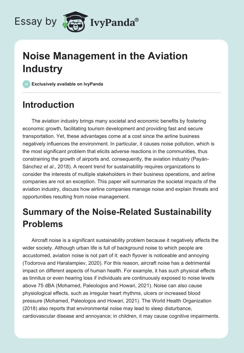 Noise Management in the Aviation Industry. Page 1