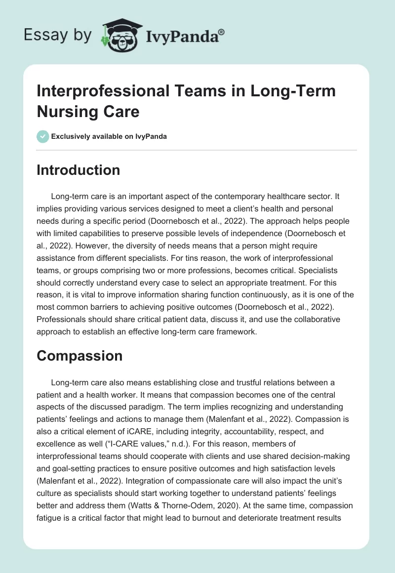 Interprofessional Teams in Long-Term Nursing Care. Page 1