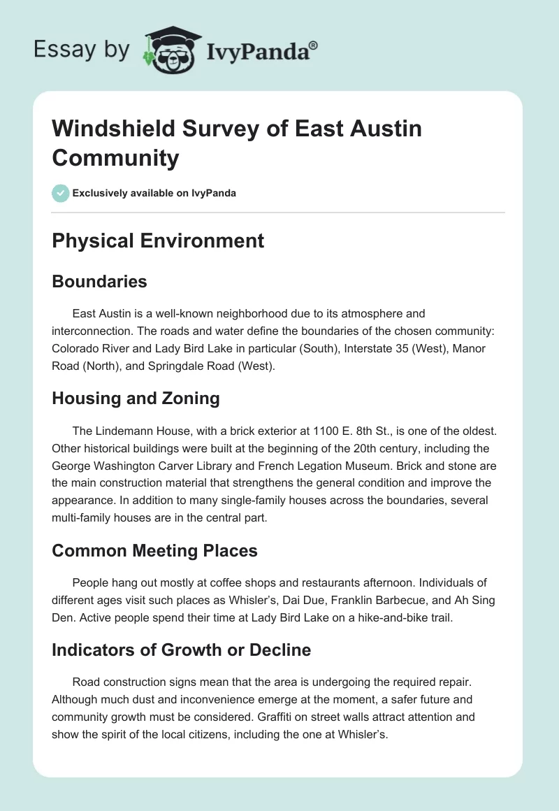 Windshield Survey of East Austin Community. Page 1