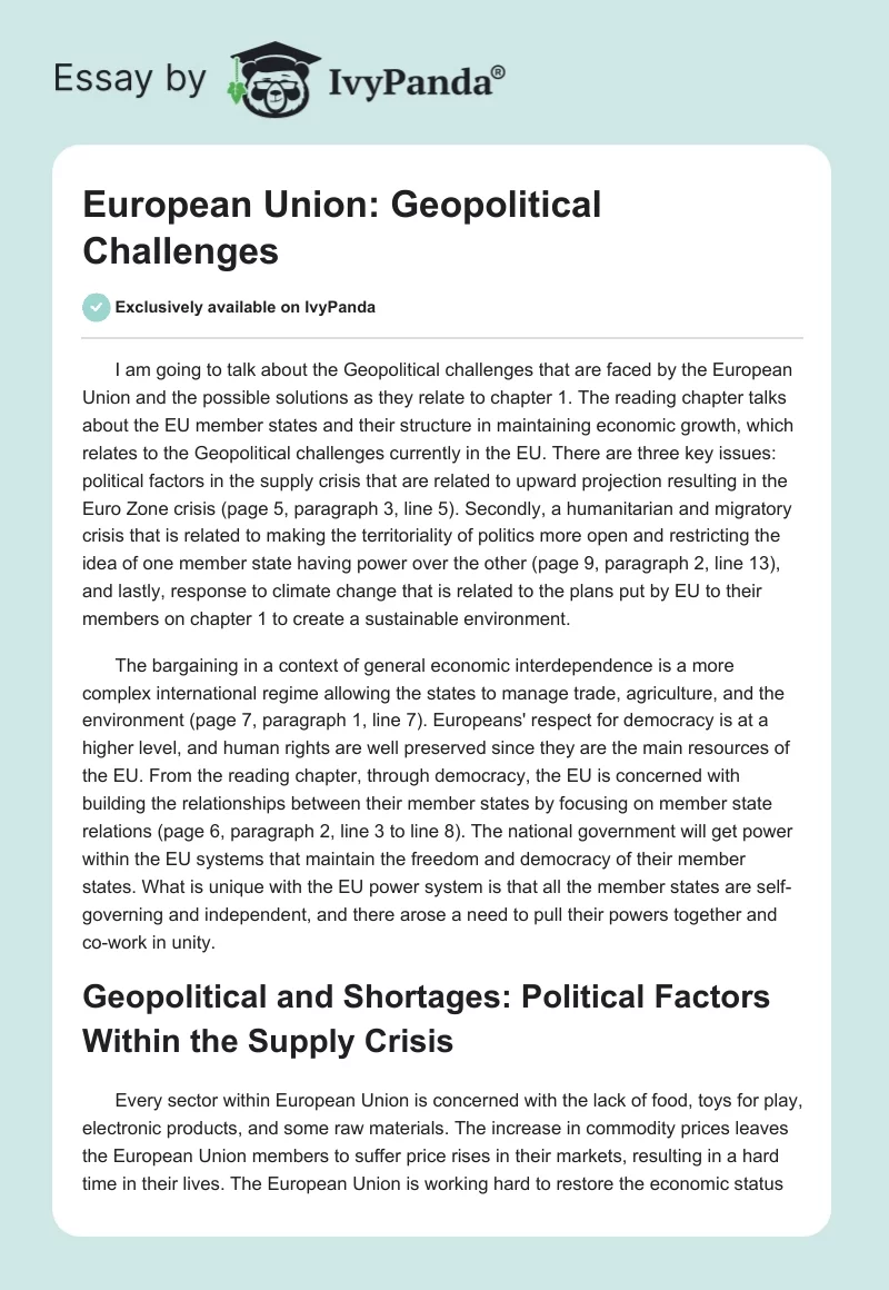 European Union: Geopolitical Challenges. Page 1