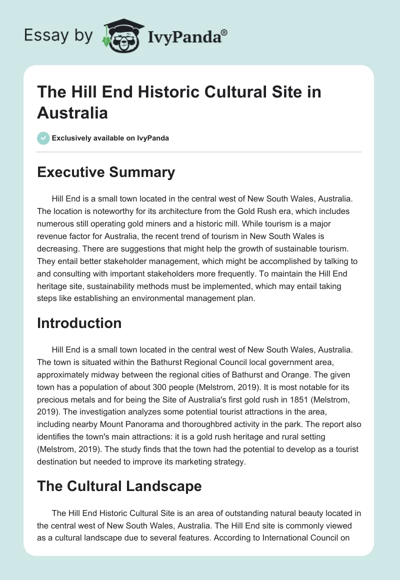 The Hill End Historic Cultural Site in Australia. Page 1