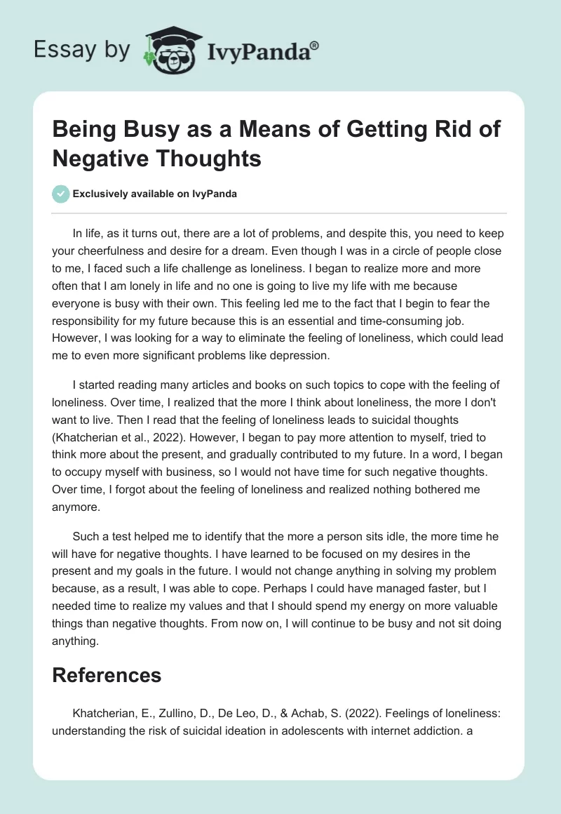 Being Busy as a Means of Getting Rid of Negative Thoughts. Page 1