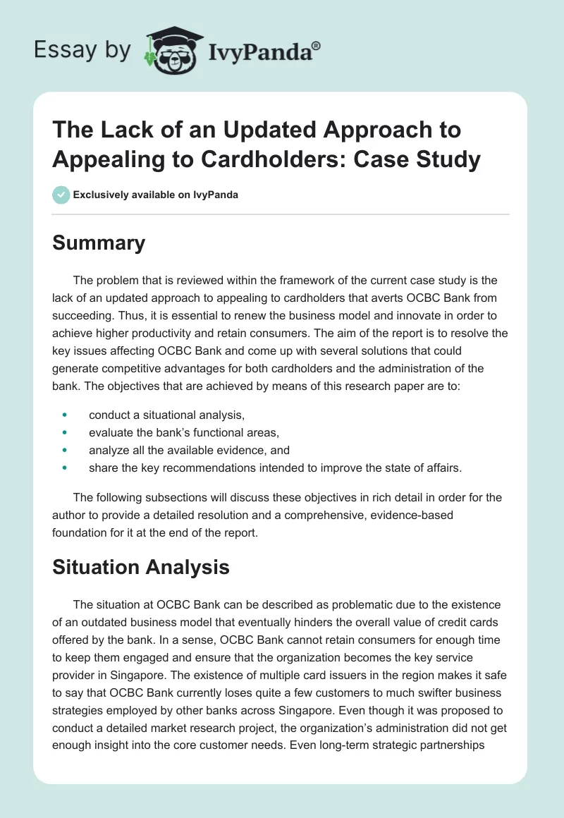 The Lack of an Updated Approach to Appealing to Cardholders: Case Study. Page 1