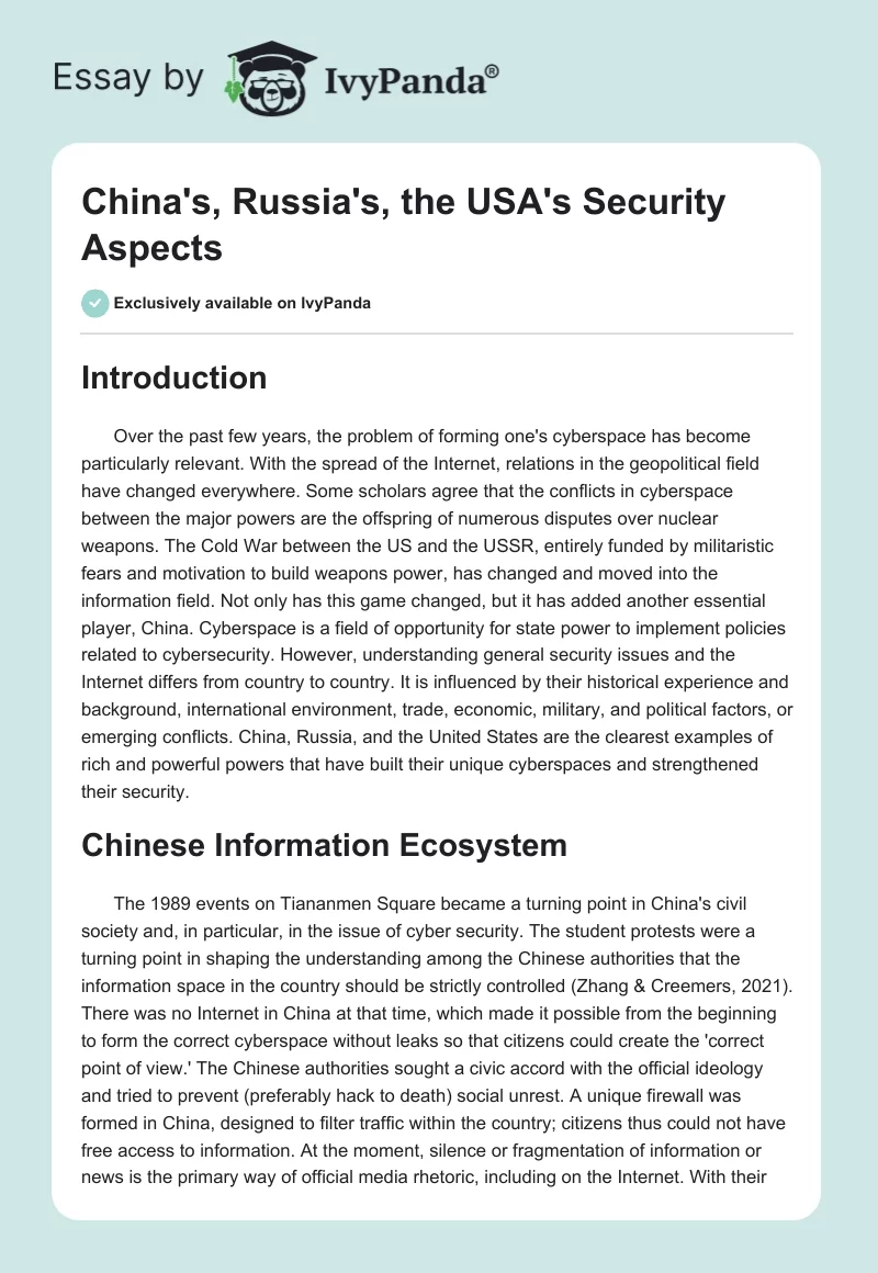China's, Russia's, the USA's Security Aspects. Page 1