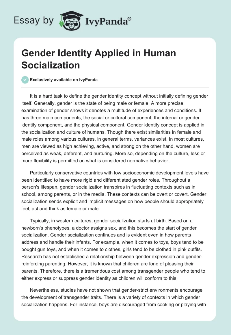 Gender Identity Applied in Human Socialization. Page 1