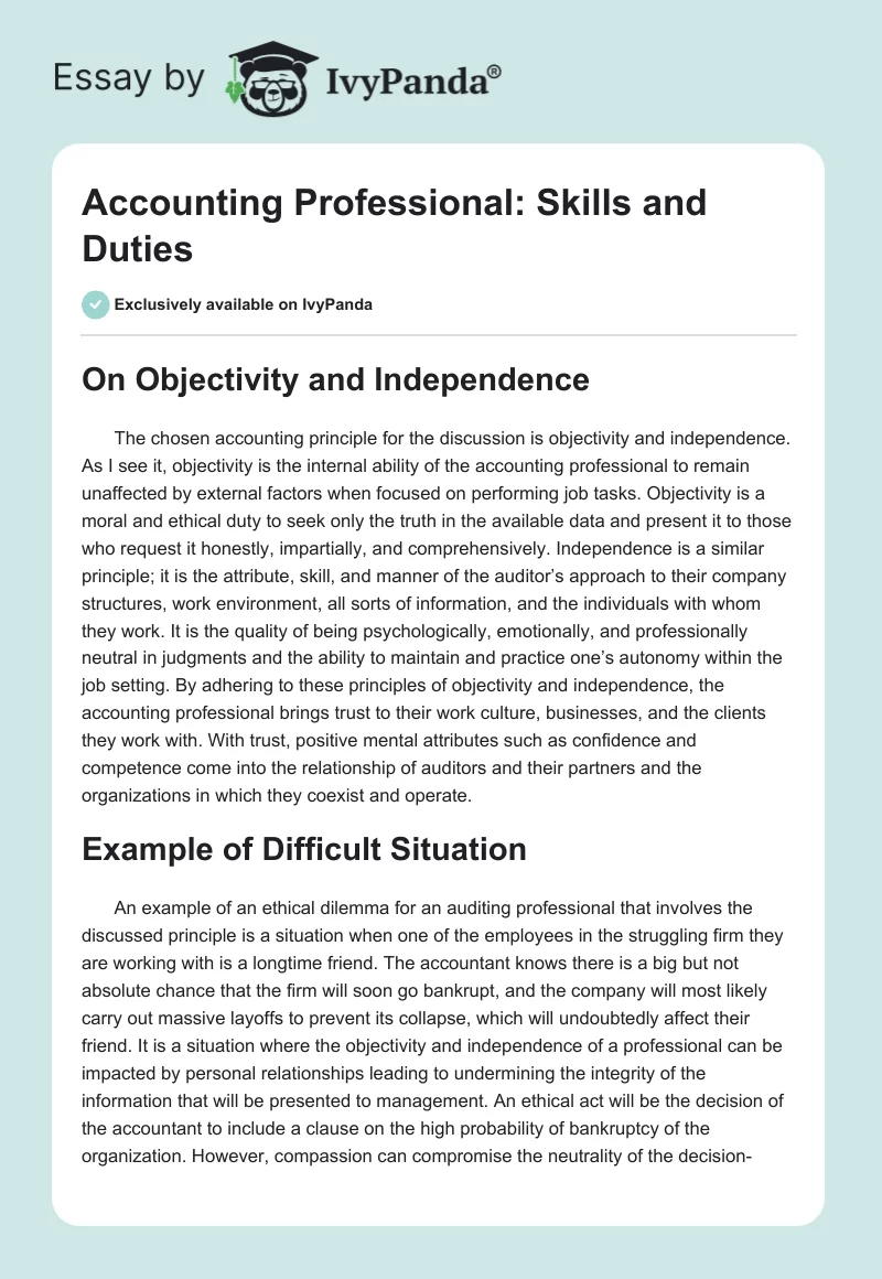 Accounting Professional: Skills and Duties. Page 1